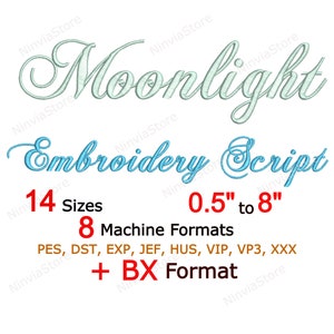 Moonlight Script Embroidery Font, BX Font for Embroidery, PES Calligraphy Font, Alphabet Machine Embroidery Design, Monogram Cursive Font pe