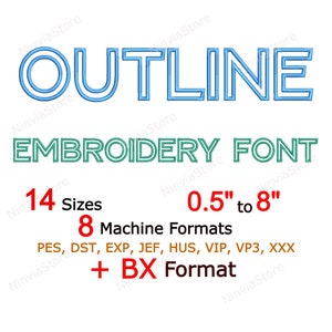 Outline Embroidery Font, Monogram Alphabet Machine Embroidery Design, Block BX Font, pe Font for Embroidery, Small Embroidery font PES DST
