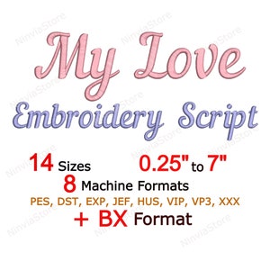 My Love Script Embroidery Font, Calligraphy Font pe, BX Font for Embroidery, pe Font, PES Monogram Font, Alphabet Machine Cursive Font DST