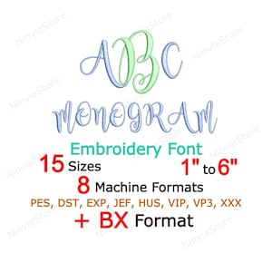 Script Monogram Embroidery Font, BX Font, Cursive Monogram Alphabet Embroidery Design, Magnolia Sky Monogram font Machine Embroidery pe font