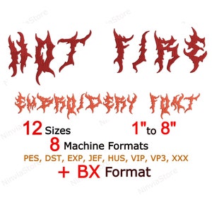 Hot Fire Embroidery Font, BX Font, Monogram Alphabet Machine Embroidery Design, pe Font for Embroidery, Halloween Embroidery font PES BX dst