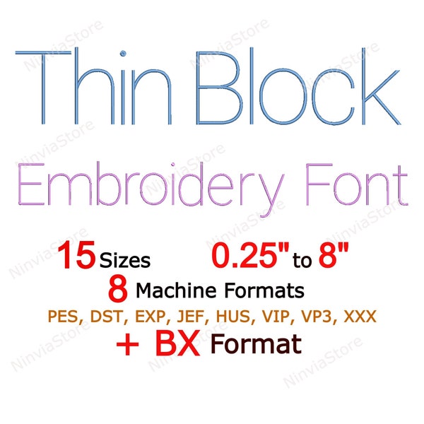 Thin Block Embroidery Font, Block BX Font, Monogram Alphabet Machine Embroidery Design, pe Font for Embroidery, Small PES font BX, jef, dst