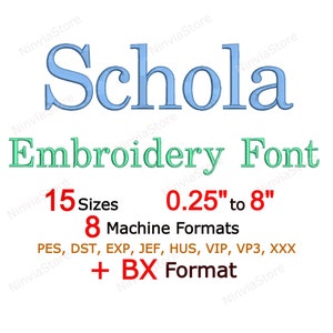 Fuente de bordado Schola, fuente BX, diseño de bordado de máquina de alfabeto monograma, fuente pe para bordado, fuente de bordado pequeño PES BX dst jef