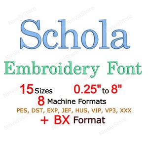 Schola Embroidery Font, BX Font, Monogram Alphabet Machine Embroidery Design, pe Font for Embroidery, Small Embroidery font PES BX dst jef