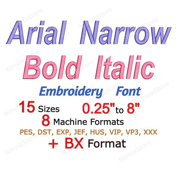 Arial Narrow Bold Italic Embroidery Font, Arial BX Font, pe Font for Embroidery, Bold PES Embroidery font Alphabet Machine Embroidery Design