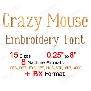 Crazy Mouse Embroidery Font, Monogram BX Font, Machine Embroidery Design, Small Font, Alphabet PES Font for Embroidery pe Embroidery font bx