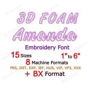 3D Foam Amanda Outline Embroidery Font, 3D Puff Foam Script BX Font, Cursive pe Font for Embroidery, Alphabet Machine Embroidery Design