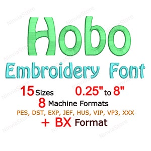 Hobo Embroidery Font, Monogram BX Font, Machine Embroidery Design, Alphabet PES Font for Embroidery, pe Embroidery font bx, Small Font, dst image 1