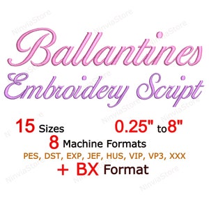 Ballantines Script Stickerei Schrift, PES Monogramm Schrift, Schrift pe, ONE Schrift für die Stickerei, kleine Schrift pe, Alphabet Maschinenstickerei