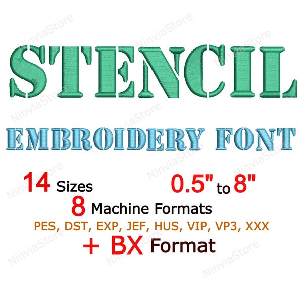 Stencil Embroidery Font, Monogram BX Font, Machine Embroidery Design, Alphabet PES Font for Embroidery, pe Embroidery font bx Small Font dst