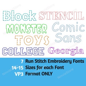 7 VP3 Embroidery Font Bundle, Run Stitch Machine Embroidery Font VP3, Monogram Alphabet Embroidery Design, Outline VP3 font for Embroidery