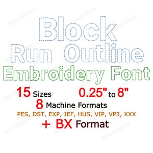 Block Run Outline Embroidery Font, BX Font, Alphabet Machine Embroidery Design, Run Stitch pe Font for Embroidery, Small PES font BX dst jef