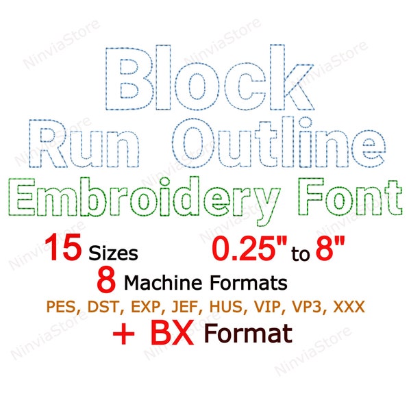 Block Run Outline Embroidery Schriftart, BX Schriftart, Alphabet Maschinenstickerei Design, Run Stitch pe Schriftart für Stickerei, kleine PES Schriftart BX dst jef