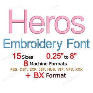 Heros Embroidery Font, Alphabet PES Font for Embroidery, Monogram BX Font, Machine Embroidery Design, pe Embroidery font bx, Small Font dst