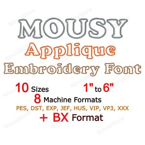 Mousy Applique Embroidery Font, Monogram BX Font, Machine Embroidery Design, Alphabet PES Font for Embroidery, Kids Embroidery font BX dst