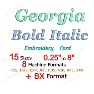 Georgia Bold Italic Embroidery Font, PES Monogram Alphabet Machine Embroidery Design, Georgia BX Font, pe Font for Embroidery, Small font bx