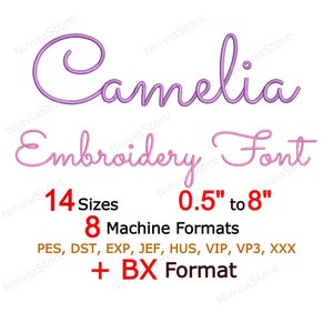 Camelia Script Embroidery Font, BX Font for Embroidery, PES Monogram Font Script Font, Small Font pe, Alphabet Machine Embroidery Design DST