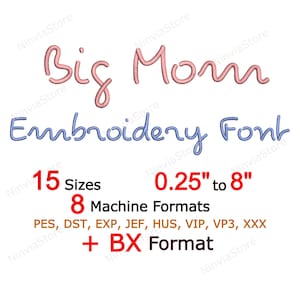 Big Mom Script Embroidery Font, BX Font for Embroidery, Calligraphy Font pe, PES Monogram Font, pe Font, Alphabet Machine Cursive Font dst