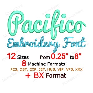 Pacifico Embroidery Font, BX Font for Embroidery, PES Monogram Font, Alphabet Machine Embroidery Design Script Font, Small Embroidery Font