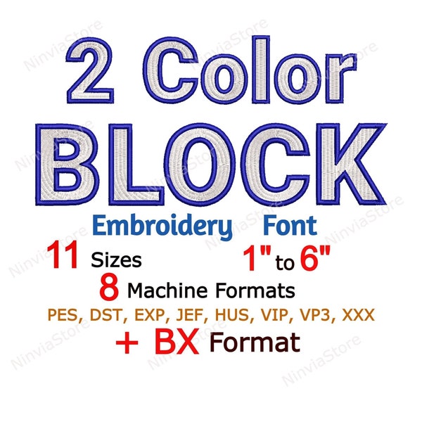 2 Color Block Embroidery Font, BX Font, Alphabet Machine Embroidery Design, pe Font for Embroidery, Outline Border Block font BX PES dst jef
