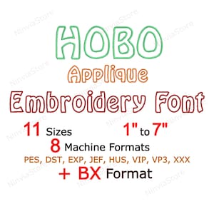 Hobo Applique Embroidery Font, Monogram BX Font, Machine Embroidery Design, Alphabet PES Font for Embroidery, Kids Embroidery font BX dst