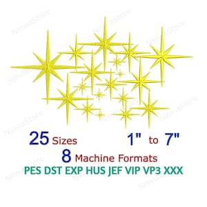 Star Embroidery Design, Pointed Star Machine Embroidery, Christmas Embroidery Pattern, Stars Digital Instant Download, 25 Sizes, 8 formats