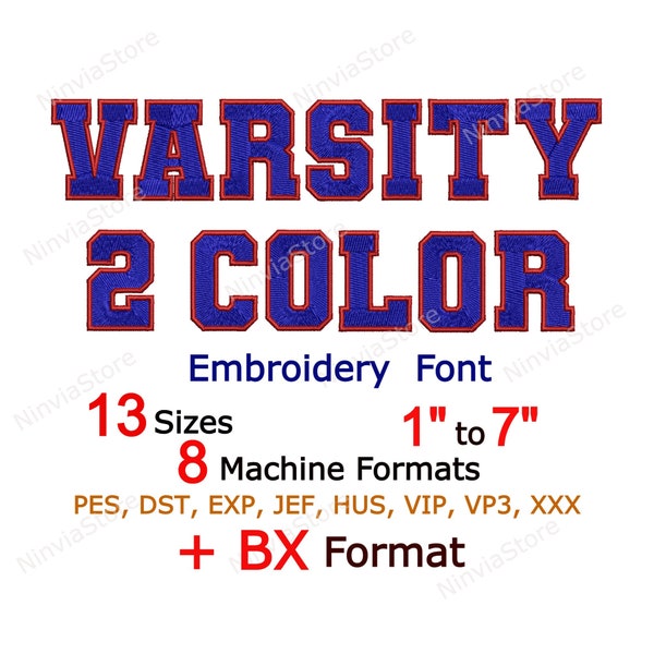 2 Color Varsity Embroidery Font, BX Font, Alphabet Machine Embroidery Design, pe Font for Embroidery, Outline Border College font PES DST