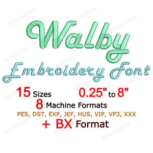 Walby Script Embroidery Font, Alphabet Machine Embroidery Design, PES Monogram Font, BX Font for Embroidery, Small Embroidery Font pe, DST