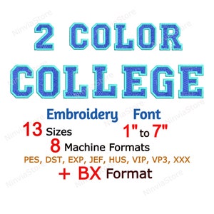 Fuente de bordado universitario de 2 colores, fuente BX, fuente pe para bordado, diseño de bordado de máquina alfabética, fuente Varsity de borde de contorno, PES DST jef