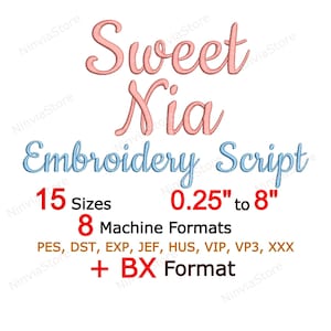 Sweet Nia Script Embroidery Font,  Cursive Font pe, PES Monogram Font, pe Font, BX Font for Embroidery Alphabet Machine Calligraphy Font DST