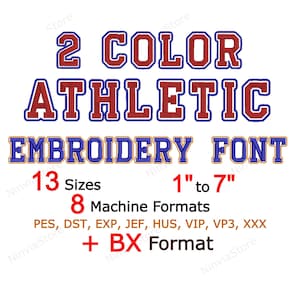 2 Color Athletic Embroidery Font, BX Font, Alphabet Machine Embroidery Design, pe Font for Embroidery, Outline Border College Varsity font