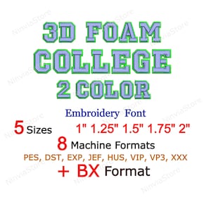 3D Foam 2 Color College Embroidery Font, 3D Puff Foam Varsity BX Font, Athletic Alphabet Machine Embroidery Design, pe Font for Embroidery