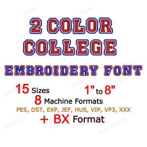 2 Color College Embroidery Font, BX Font, Alphabet Machine Embroidery Design, pe Font for Embroidery, Outline Border Varsity font PES DST