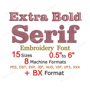 Extra Bold Serif Embroidery Font, Serif BX Font, Monogram Alphabet Machine Embroidery Design, Bold pe Font for Embroidery, PES BX dst jef