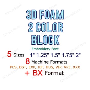 3D Foam 2 Color Narrow Block Embroidery Font, 3D Puff Foam Block BX Font, Block Alphabet Machine Embroidery Design, pe Font for Embroidery