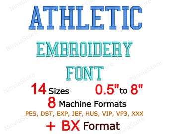 Athletic Embroidery Font - BX PES + 7 Formats -  Monogram Alphabet Machine Embroidery Design - Varsity College Style