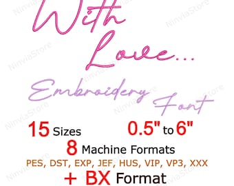 Satin Script Cursive Embroidery Font BX PES - Thin handwritten Letters - Alphabet Machine Embroidery Design