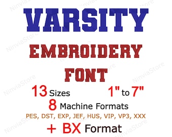 Varsity Embroidery Font, BX Font, Alphabet Machine Embroidery Design, pe Font for Embroidery, University Font BX, Athletic College font PES