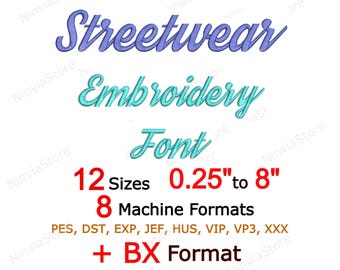 Streetwear Embroidery Font, BX PES Script Letters, Alphabet Machine Embroidery Design, Cursive Monogram