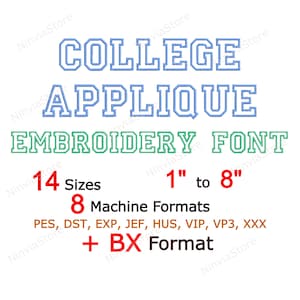 College Applique Embroidery Font, Machine Embroidery Design, Monogram BX Font, Alphabet PES Font for Embroidery, Varsity Embroidery font, BX