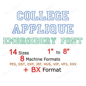 College Applique Embroidery Font, Machine Embroidery Design, Monogram BX Font, Alphabet PES Font for Embroidery, Varsity Embroidery font, BX