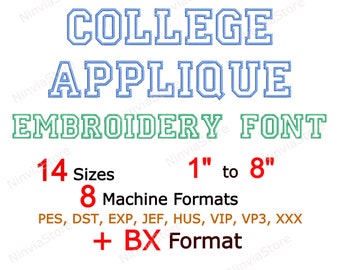 College Applique Embroidery Font, Machine Embroidery Design, Monogram BX Font, Alphabet PES Font for Embroidery, Varsity Embroidery font, BX