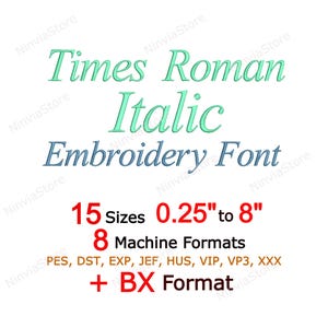 Times Roman Italic Embroidery Font, BX PES Monogram Alphabet Machine Embroidery Design, Slanted Serif Letters