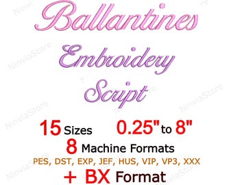 Ballantines Script Embroidery Font, PES Monogram Font, pe Font, BX Font for Embroidery, Small Font pe, Alphabet Machine Embroidery Design