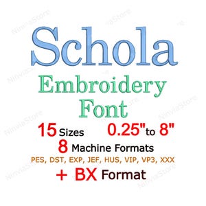 Schola Embroidery Font BX PES, Monogram Alphabet Machine Embroidery Design, Block Serif Letters