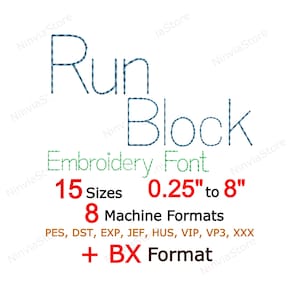 Run Block Embroidery Font, Bean Stitch BX PES Monogram Alphabet Machine Embroidery Design