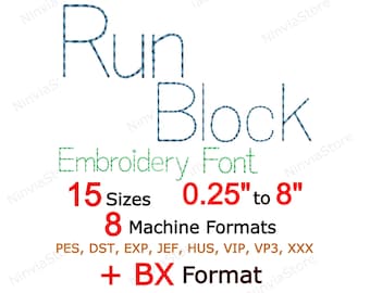 Run Block Embroidery Font, Bean Stitch BX PES Monogram Alphabet Machine Embroidery Design