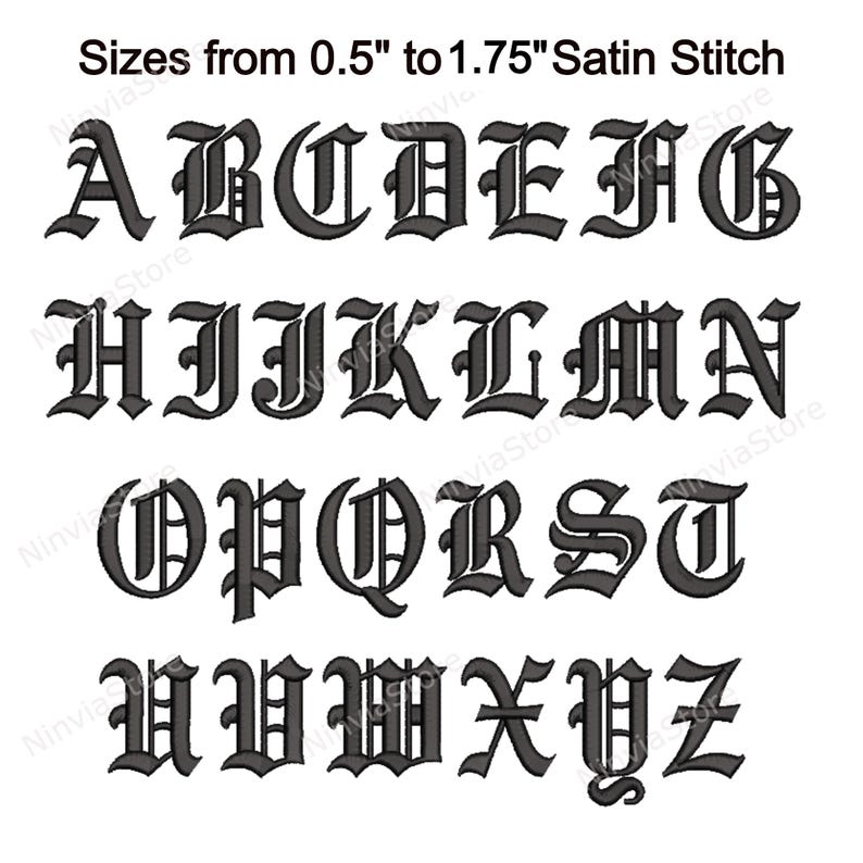 Gothic Embroidery Font, Alphabet PES Font for Embroidery, Machine Monogram BX Font, Old English Embroidery font pe, Small Font Old England image 3