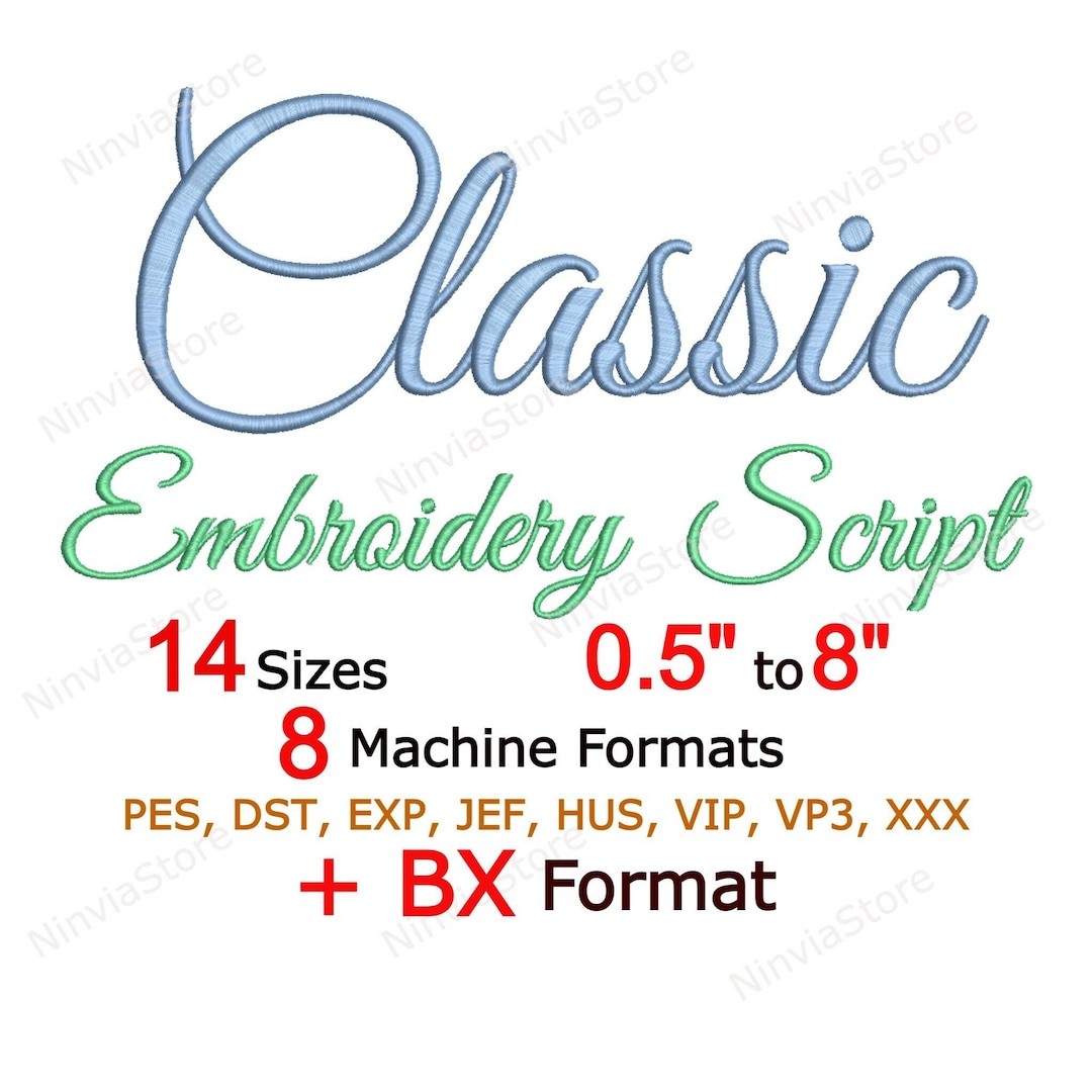 Classic Script Embroidery Font, BX Font for Embroidery, Calligraphy