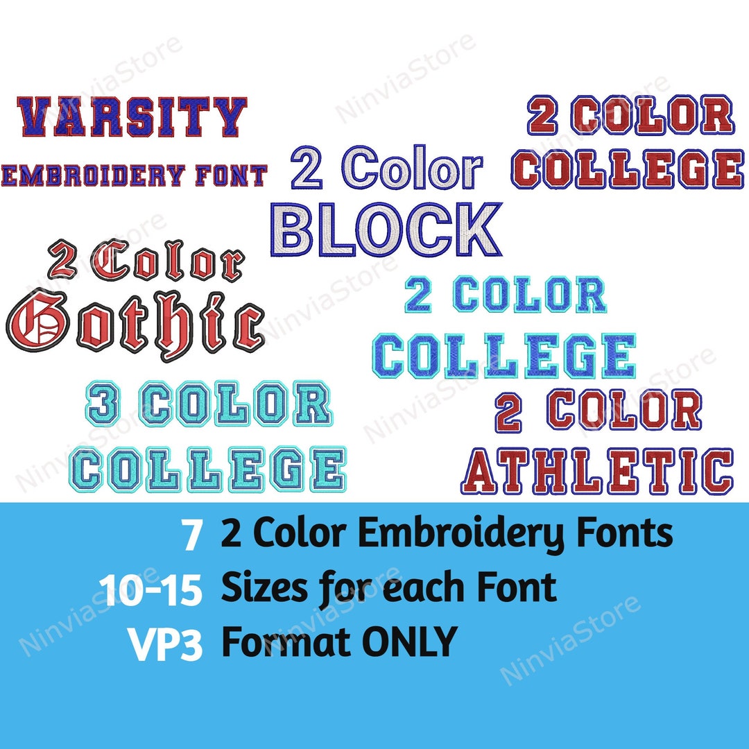 7 VP3 Twocolor Embroidery Fonts Bundle, 2 Color Machine Embroidery